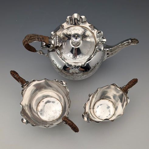 Late 19th Century British Antique Silver Plate Bachelor Tea Set, 3 Pieces, Roberts & Belk